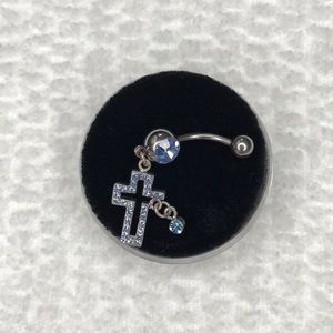 Aqua Cross sign Belly button stud ring with box